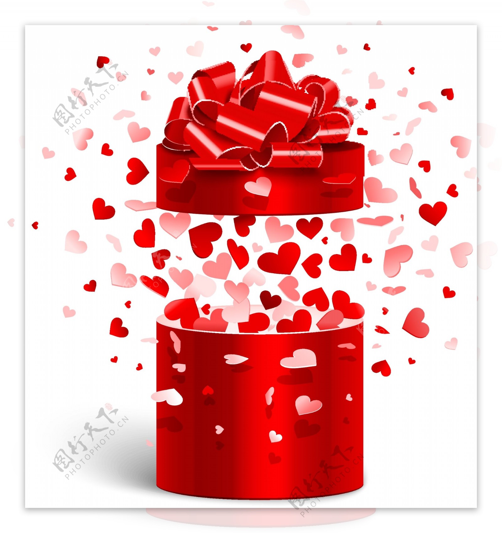 情人节红色礼盒与缤纷爱心