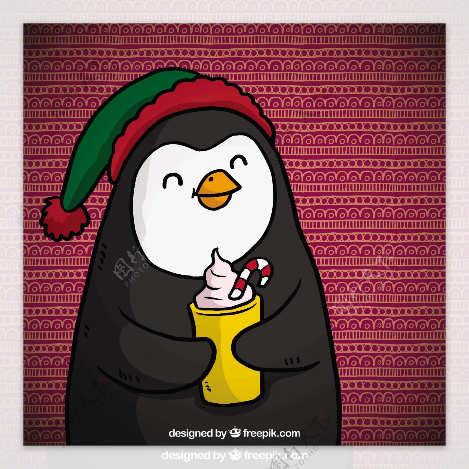 漂亮的卡通圣诞企鹅