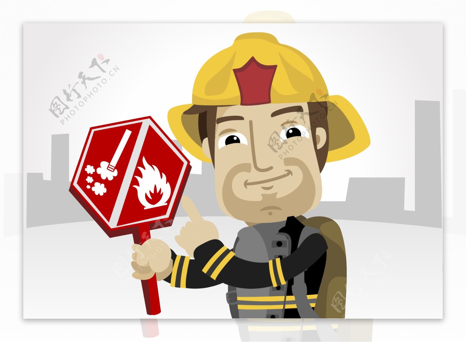 卡通消防人员指示风险信号