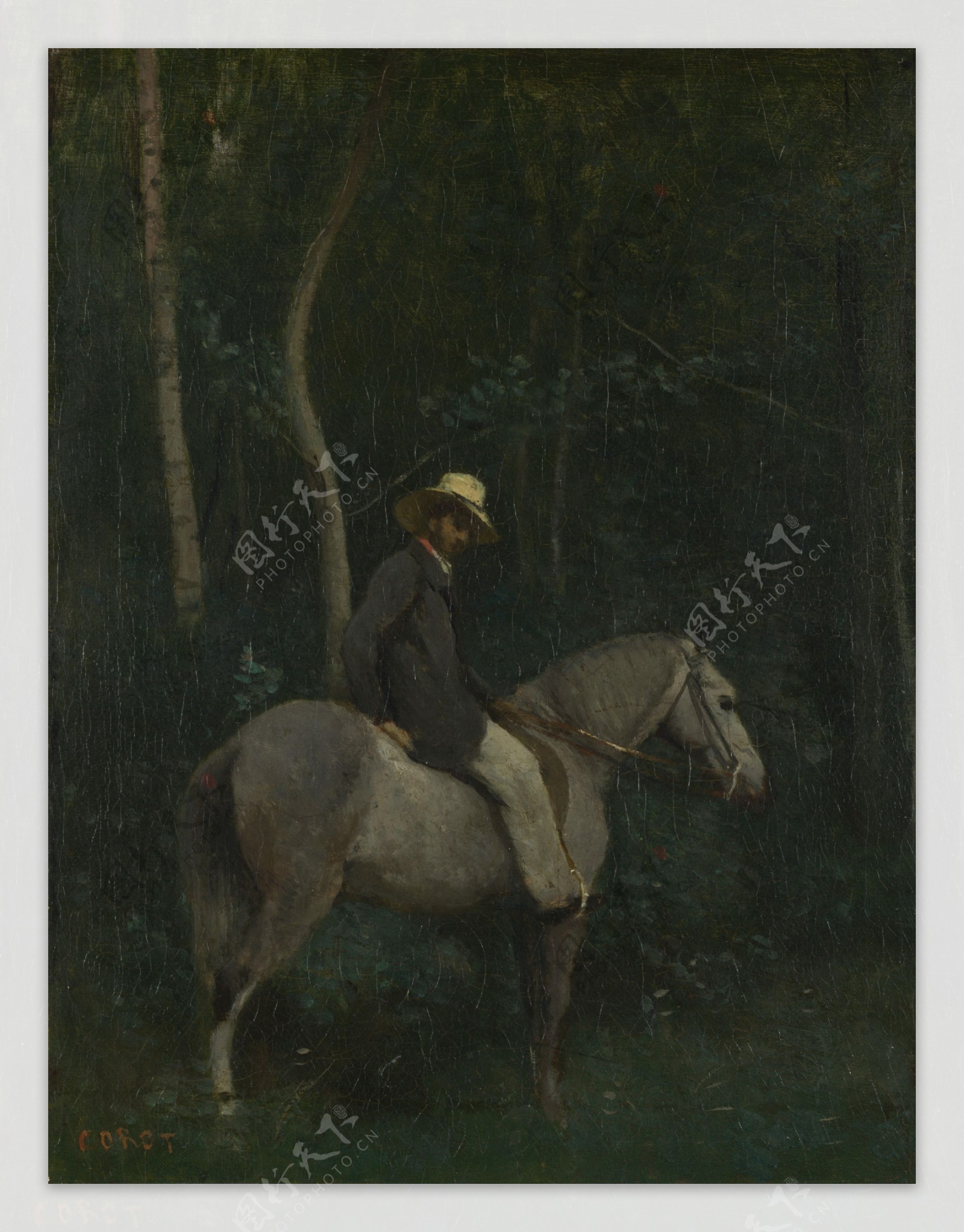 骑马的人油画写生图片