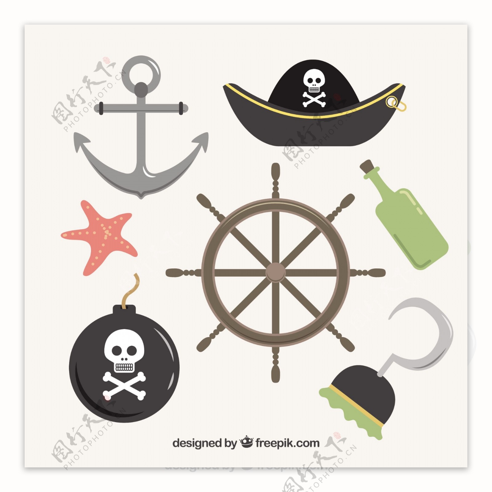 各种海盗元素平面设计图标