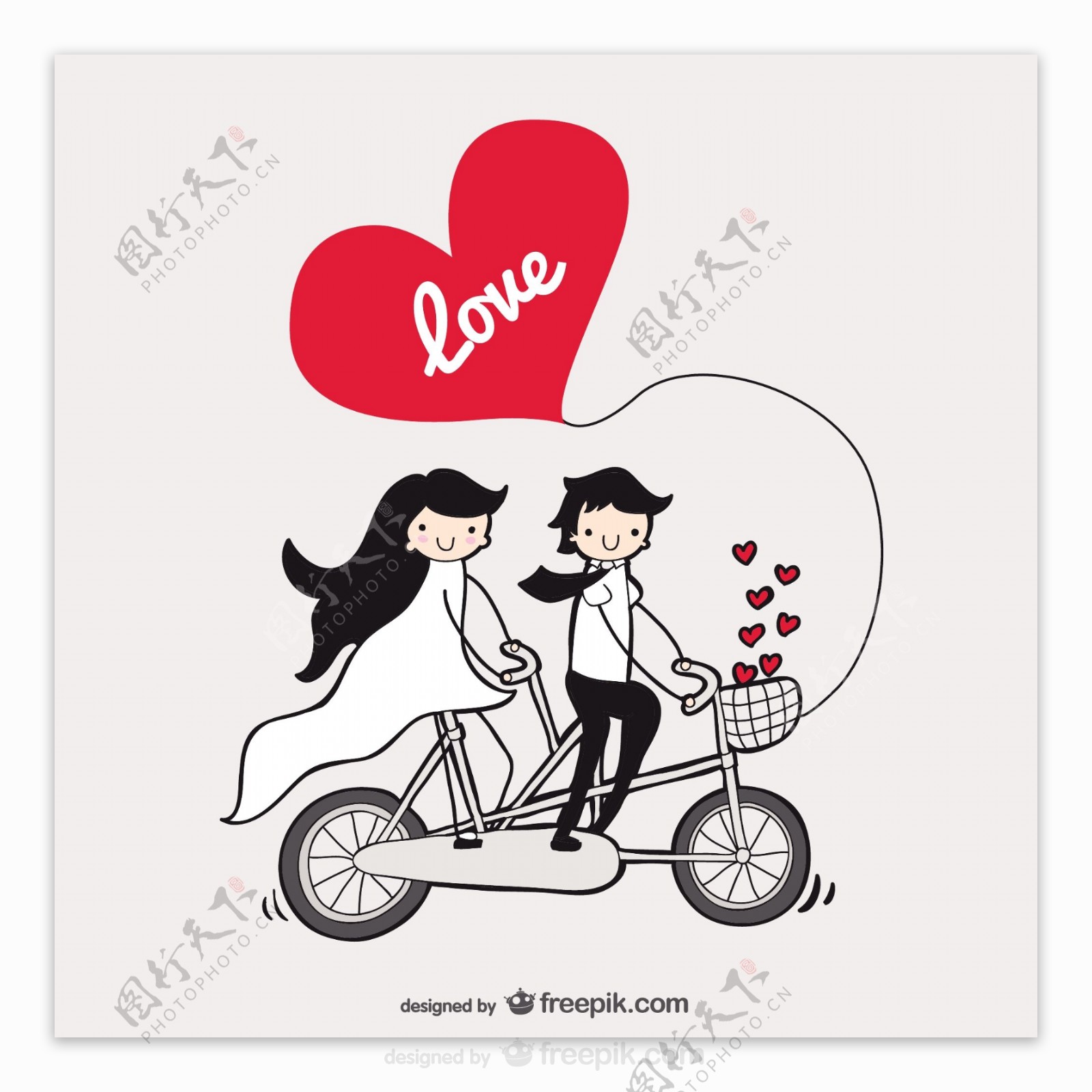 一对情侣在一个串联自行车