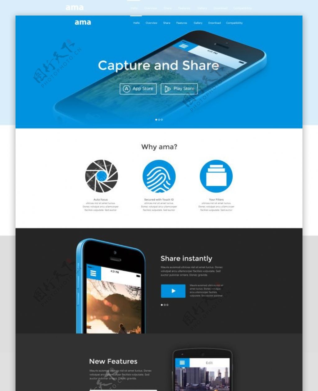 蓝色手机手机UI设计web模板下载