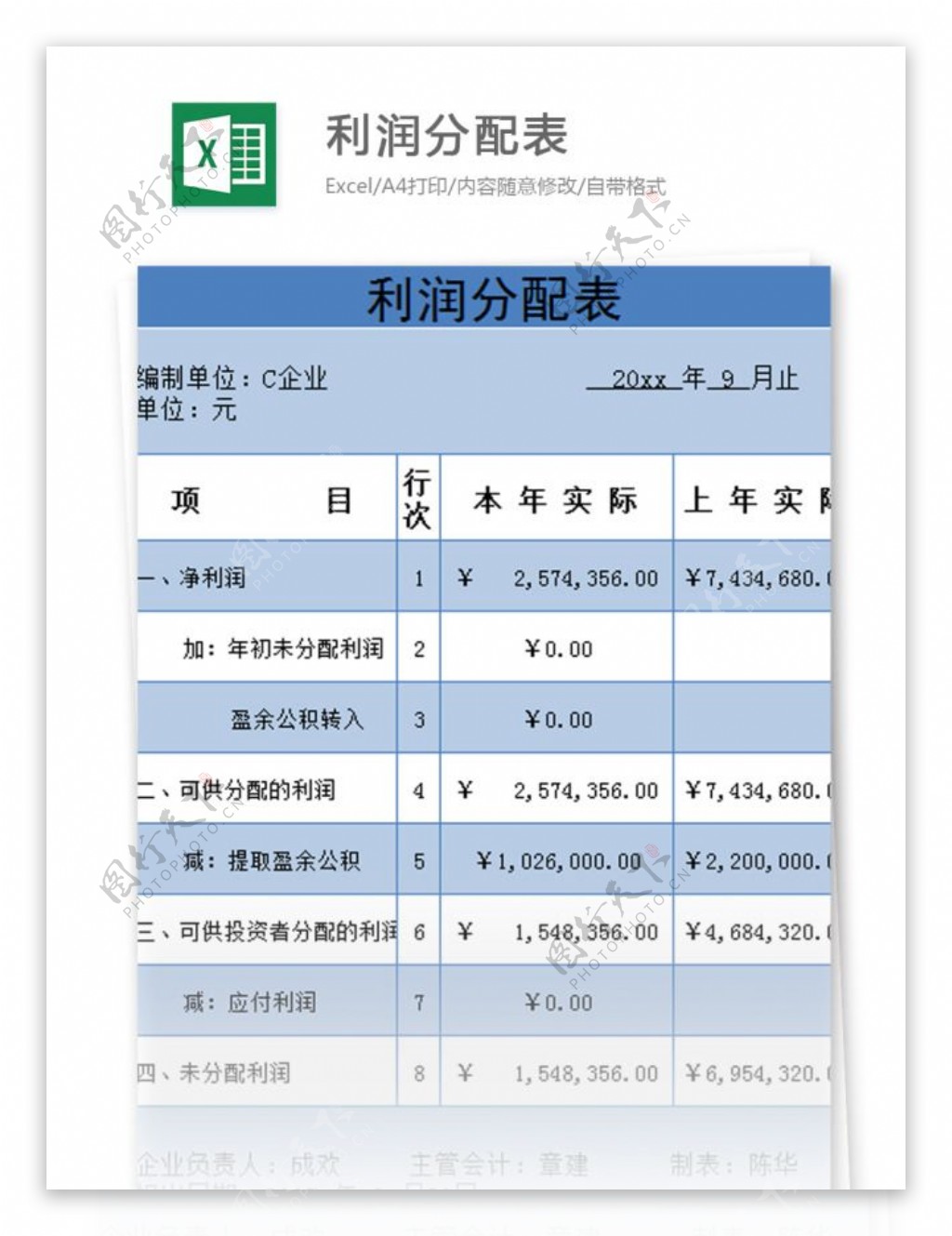 利润分配表excel模板表格