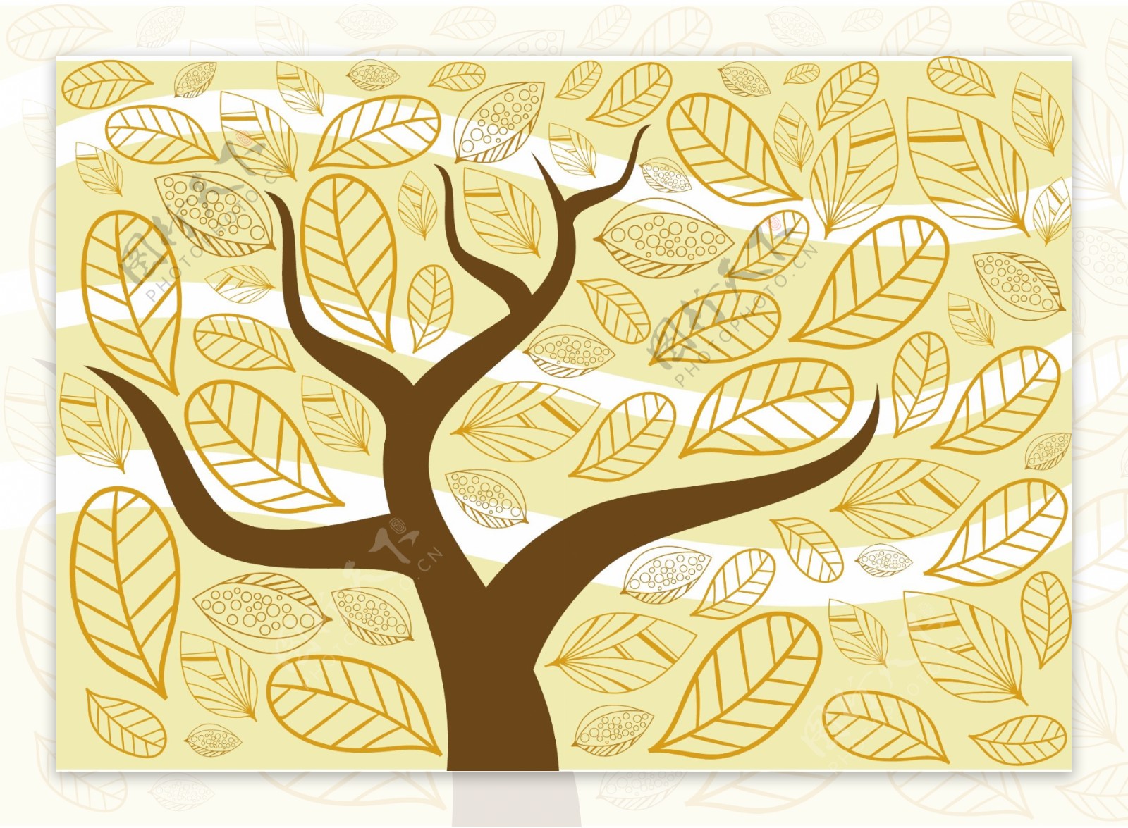 手绘秋季大树叶子背景图