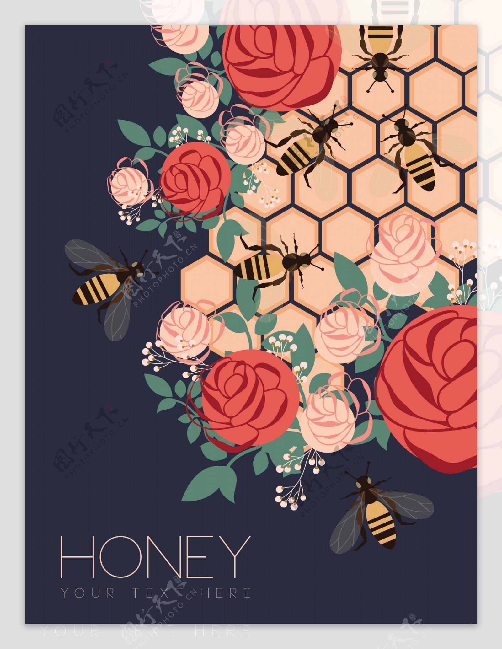 漂亮鲜花蜜蜂背景图
