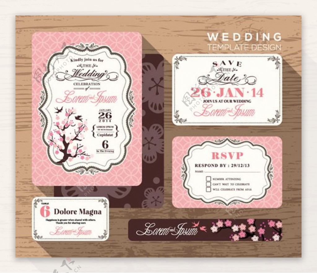 粉色婚礼卡片设计矢量素材下载