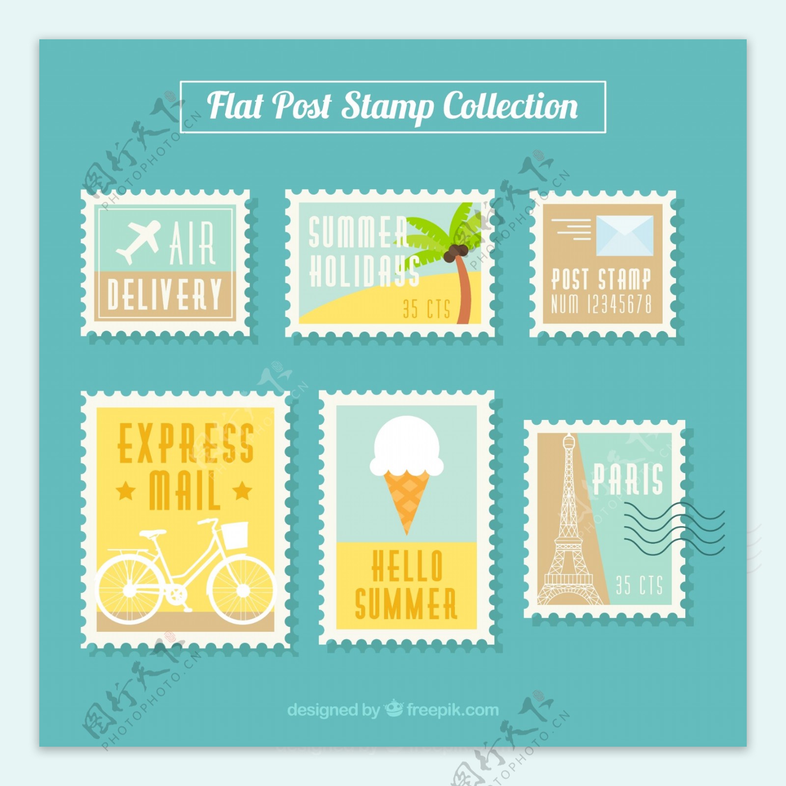 彩色邮票平面设计素材