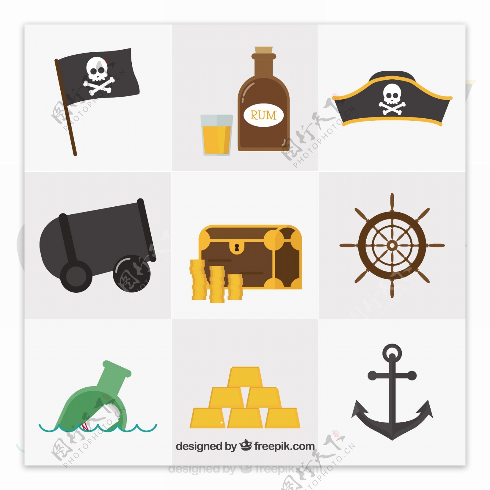 海盗元素平面设计图标