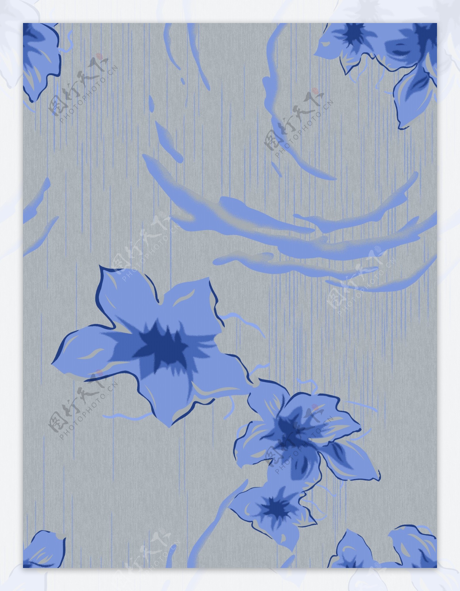 蓝色水墨花朵背景