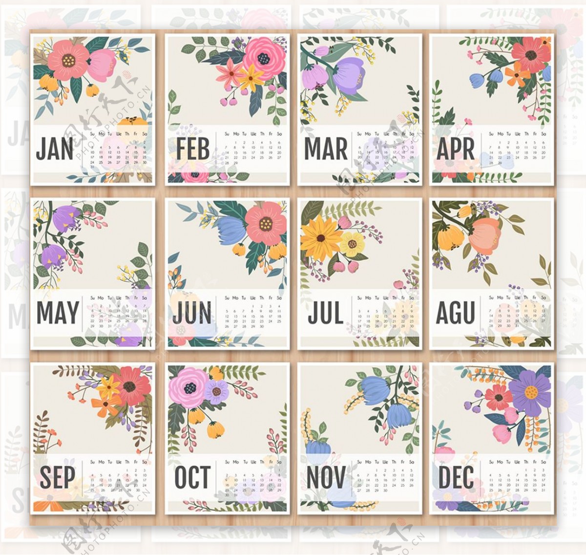 2016年花纹图案日历