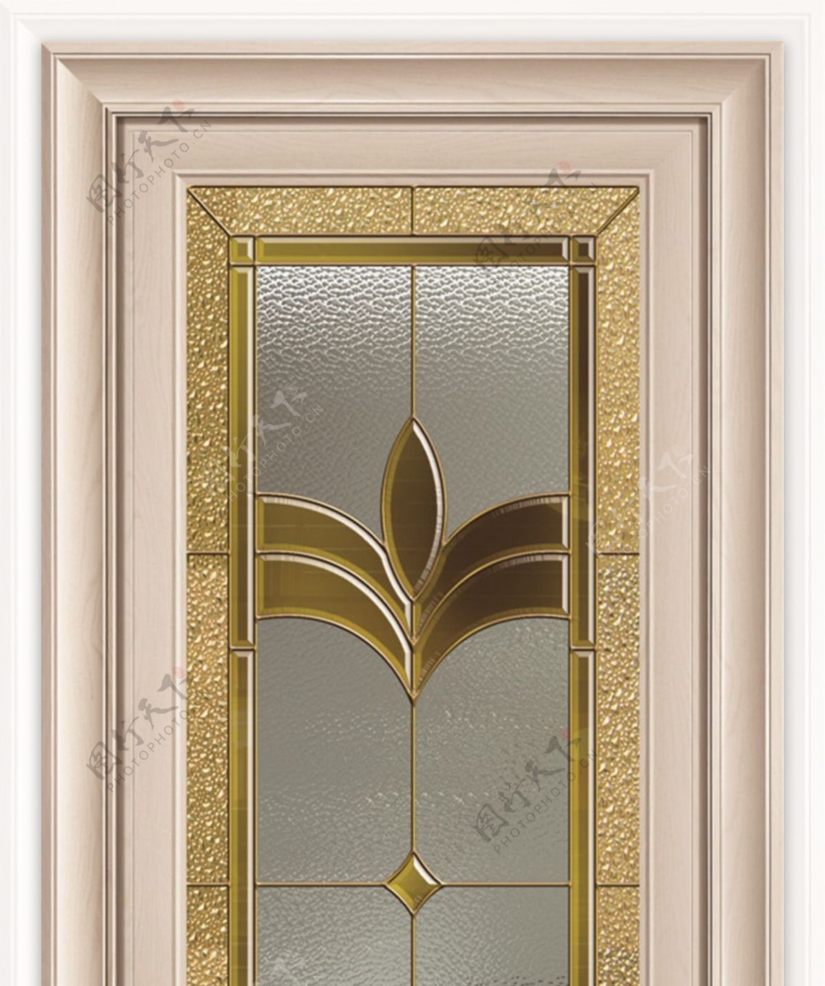 铜条镶嵌工艺玻璃铝合金平开门效果图