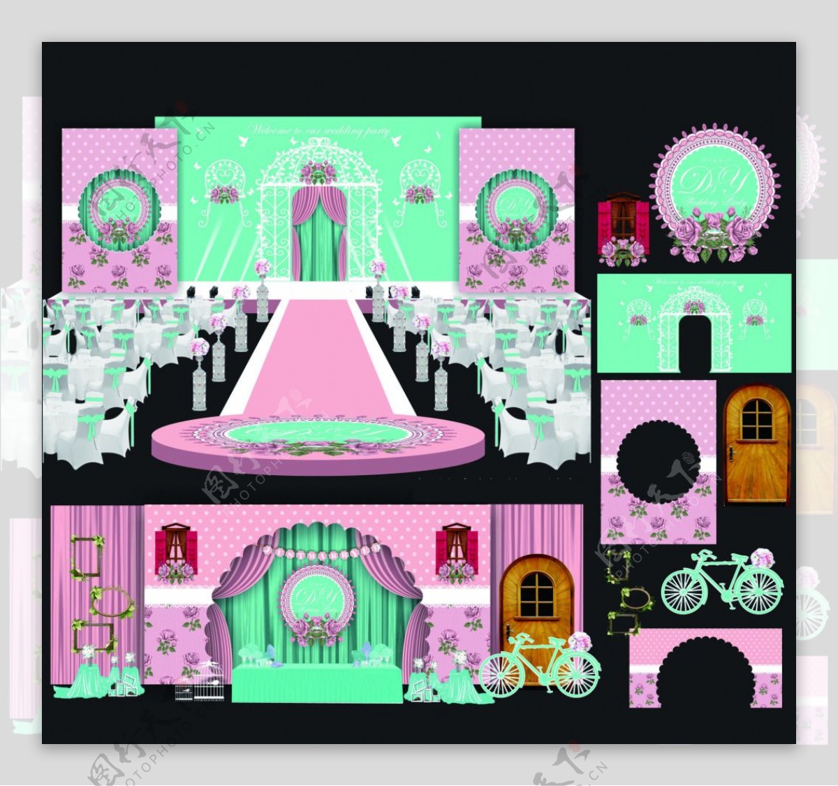 粉蓝色婚礼背景展示设计