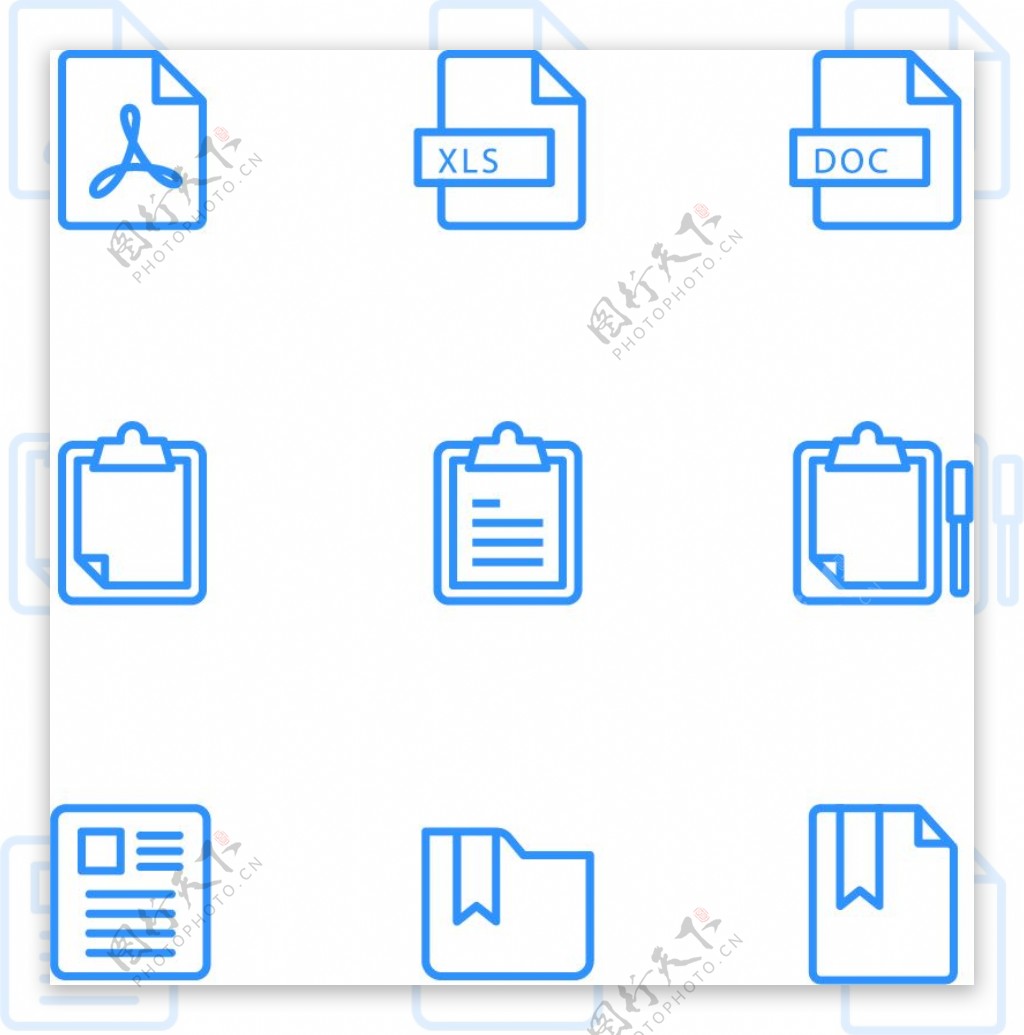 办公文件蓝色线条手机图标10矢量图