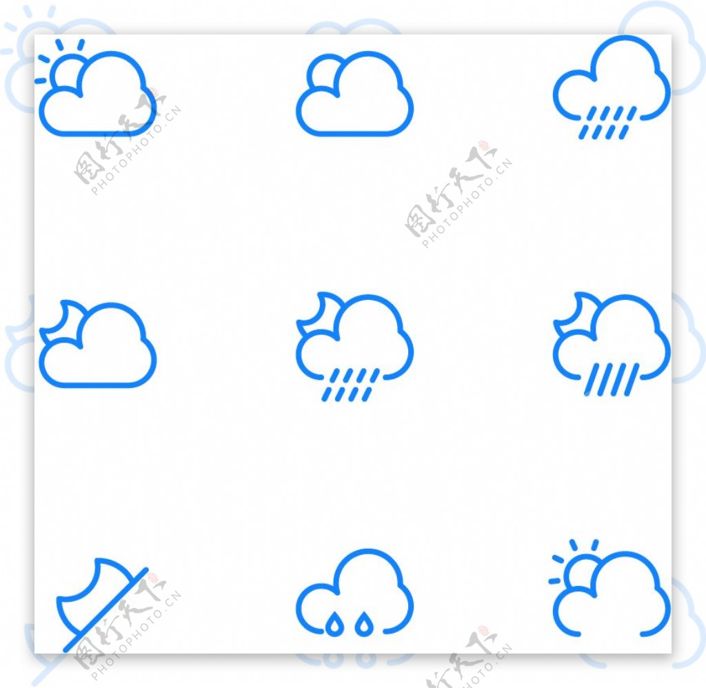 线条设计天气类蓝色线条图标矢量图源文件