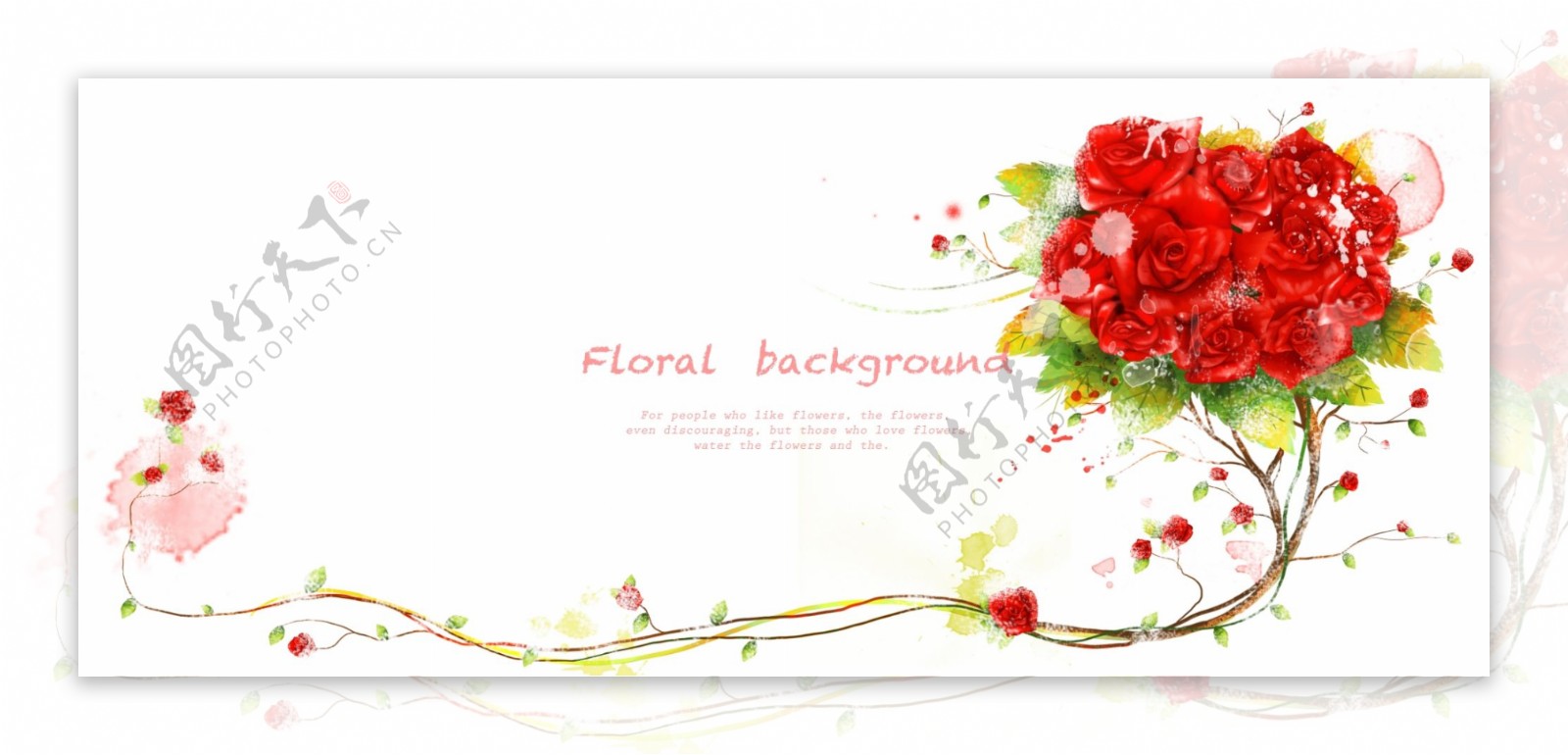 红玫瑰花朵与藤蔓装饰PSD分层素材