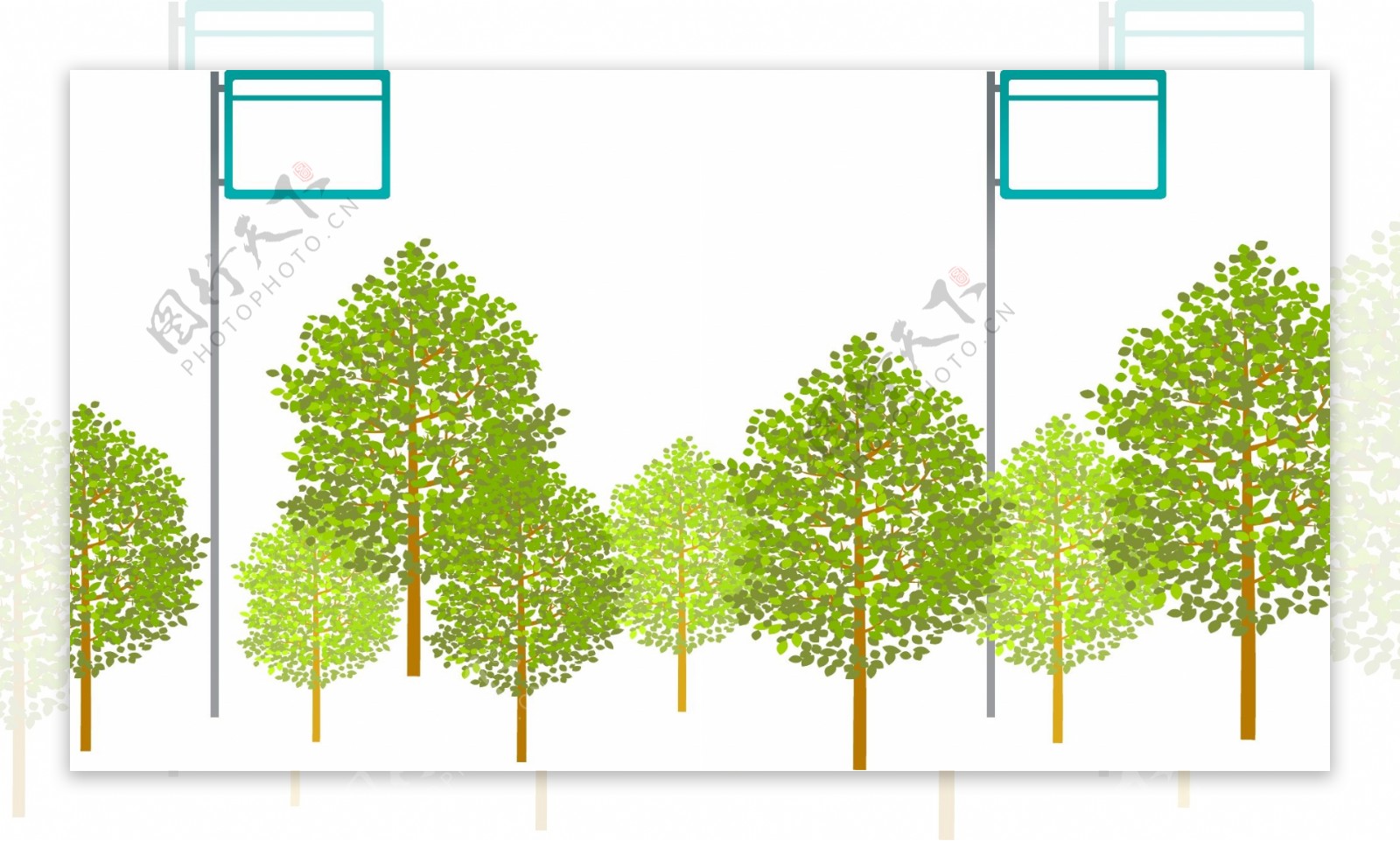 绿树路牌矢量素材图片