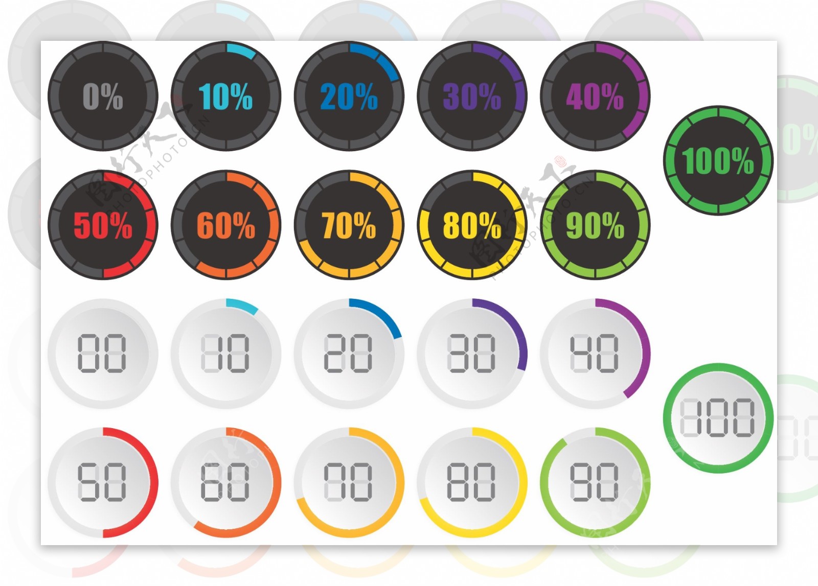 网页UI彩色数字计时百分比进度条加载中