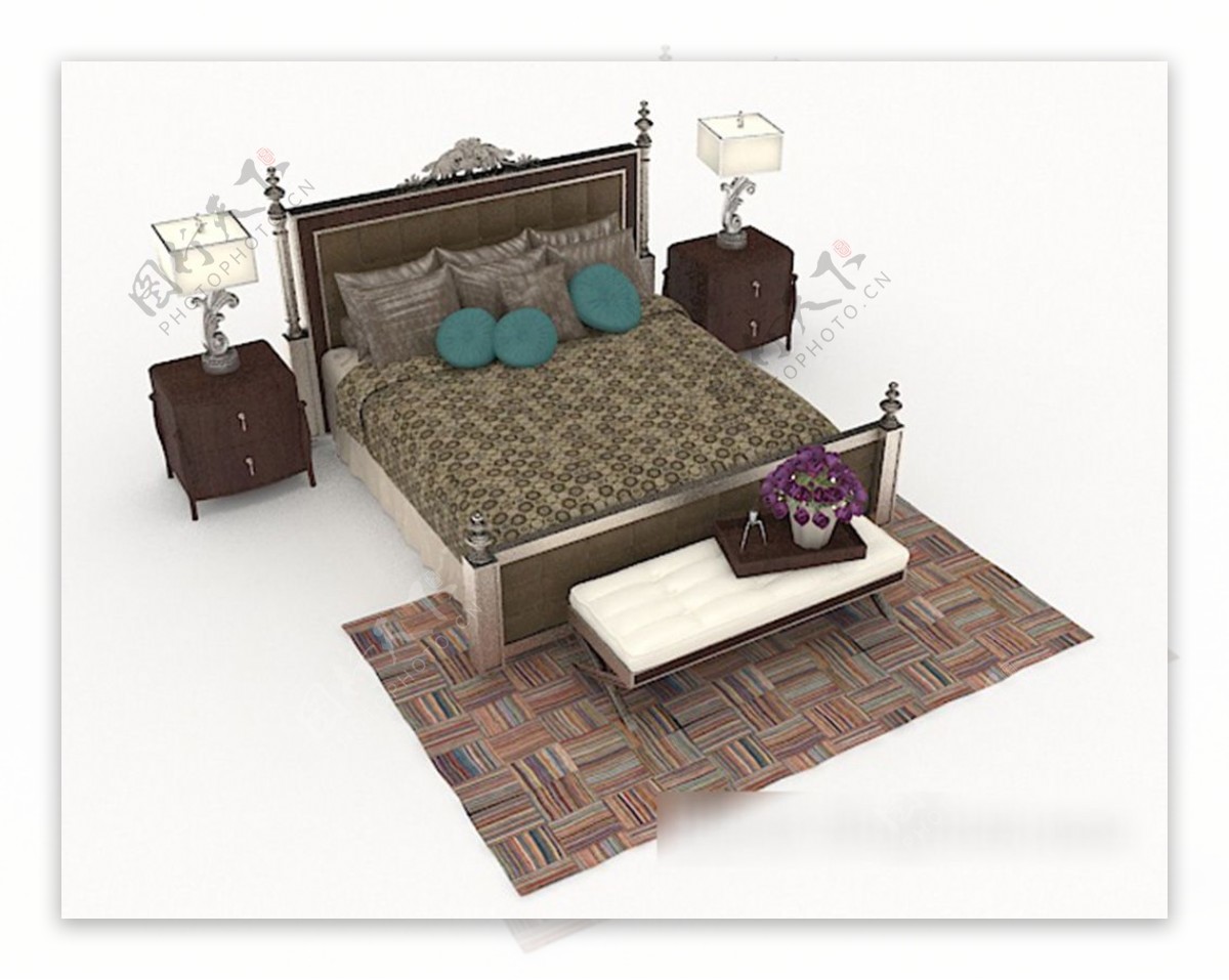 欧式风格简单双人床3d模型下载