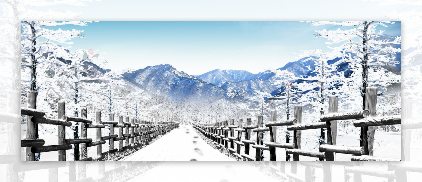 冬季木桥下雪景观