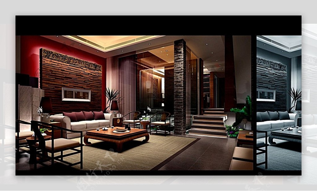 中式别墅室内装修施工图含效果图片