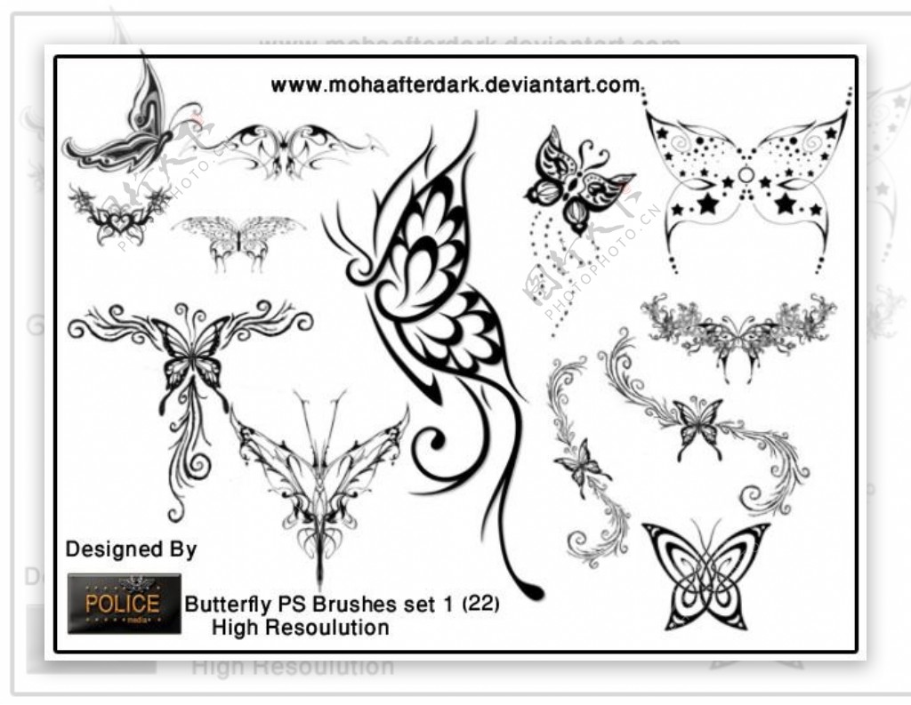 绝美的蝴蝶艺术花纹装饰图案photoshop笔刷素材