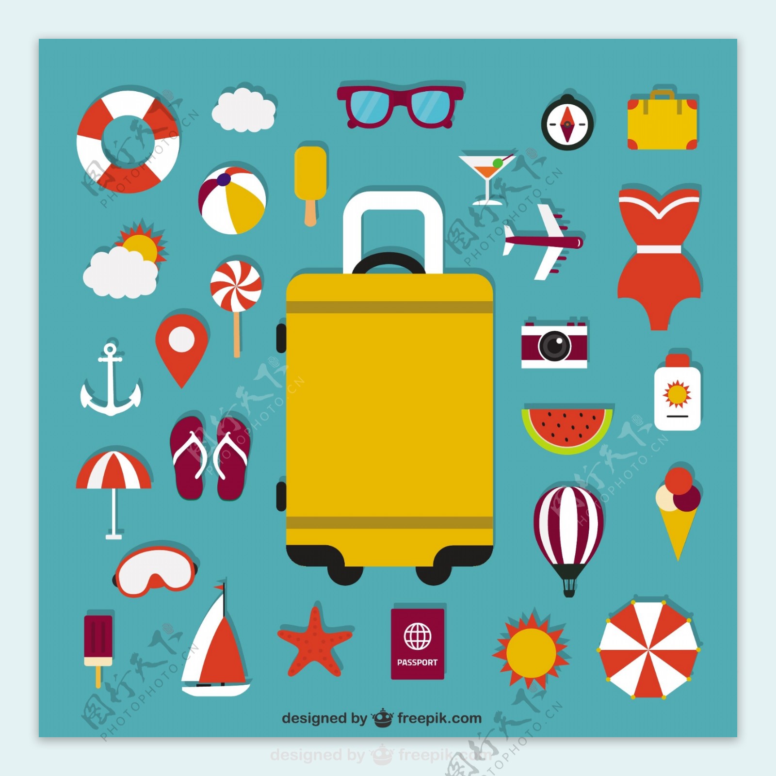 手提箱和夏天的图标