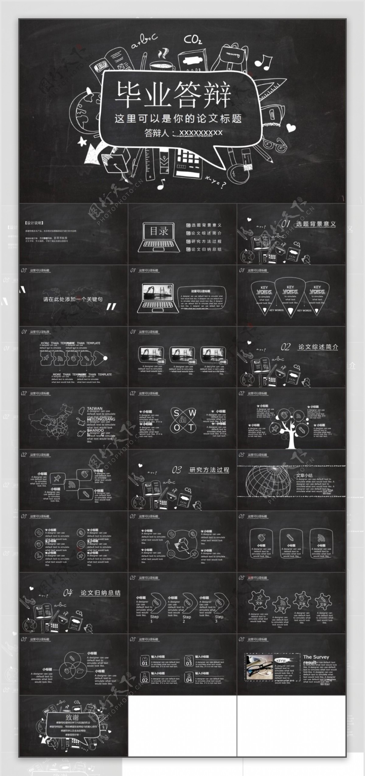 黑板背景PPT毕业答辩