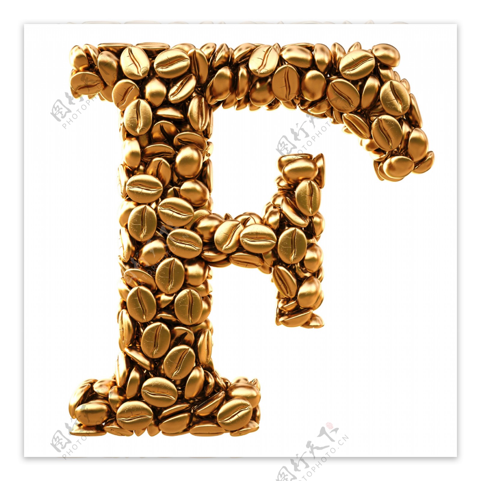 金色咖啡豆组成的字母F图片