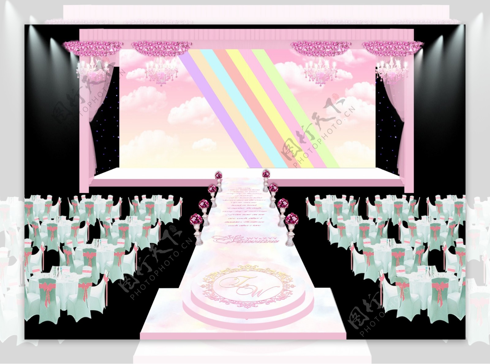 主题婚礼粉色婚礼效果图婚礼舞台设计