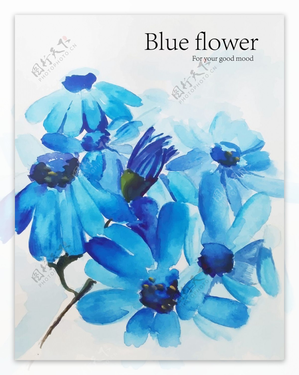 水彩手绘蓝色花朵素材