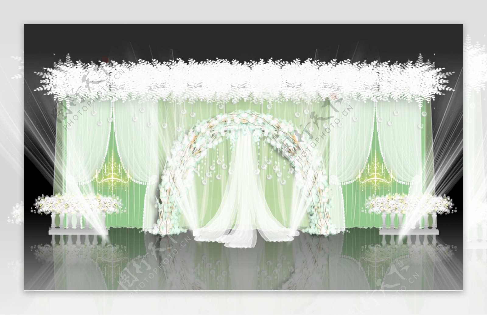 薄荷绿配白色清新婚礼效果图PSD格式