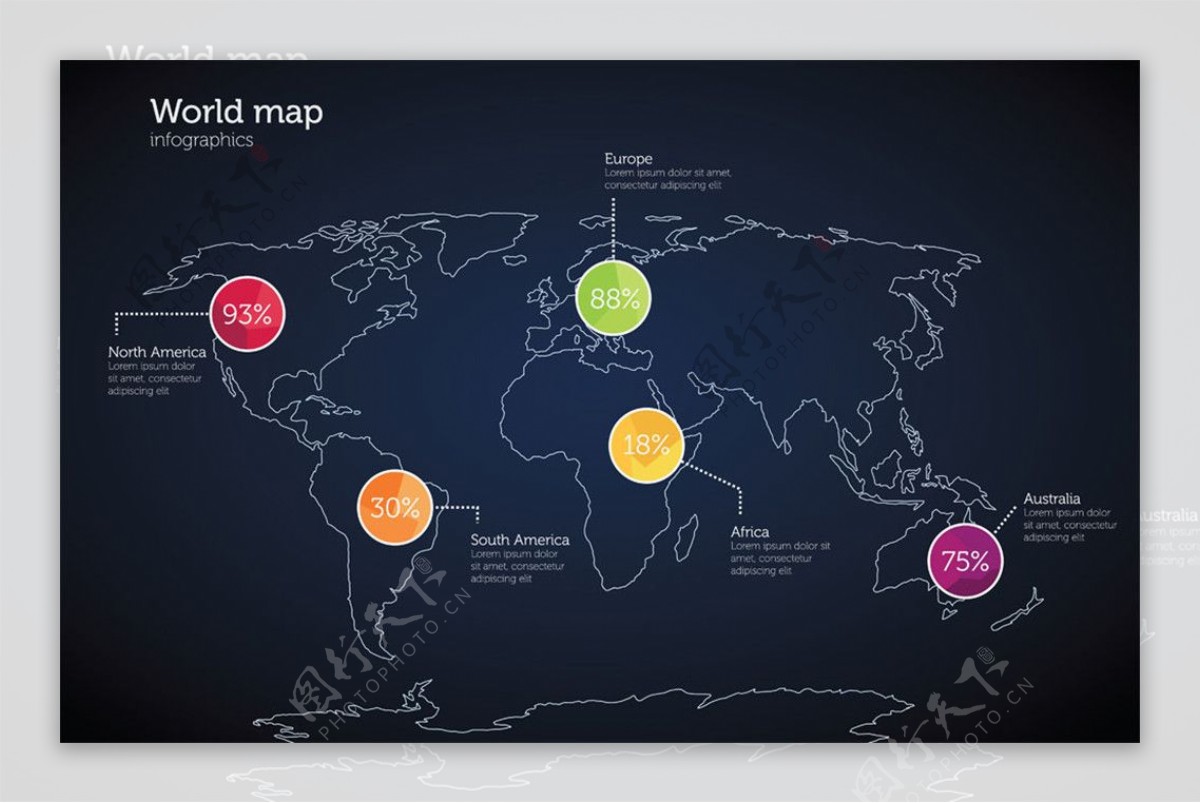 蓝色世界地图信息图表图片