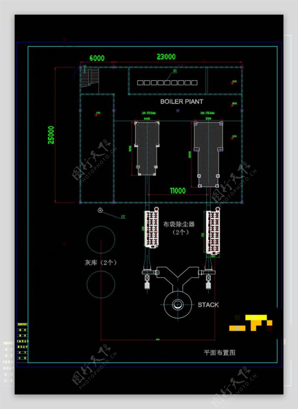 仓泵气力输送平面布置电厂CAD机械图纸