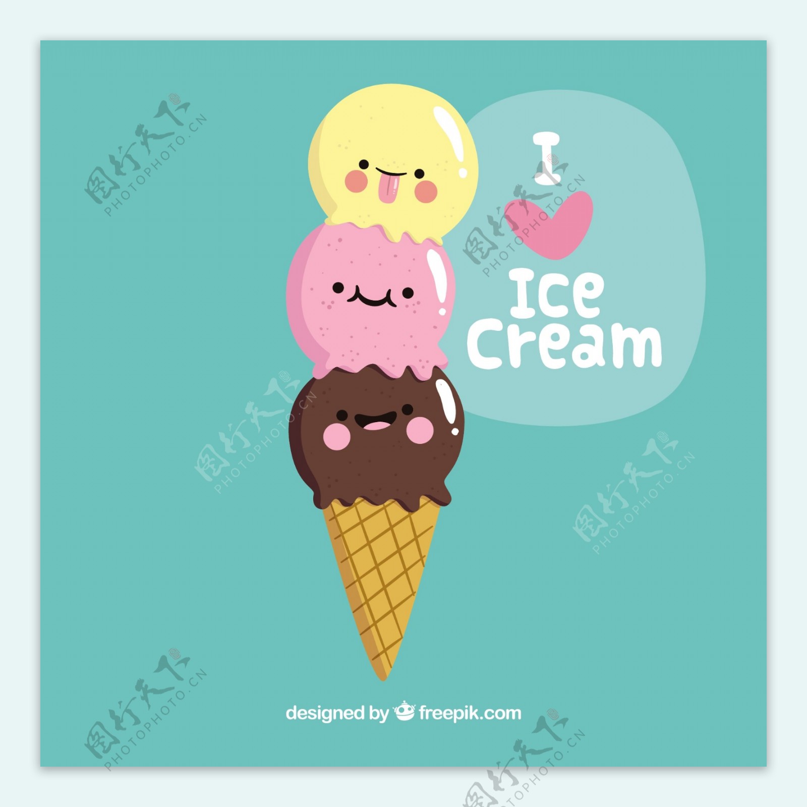 手绘扁平风格漂亮的冰淇淋插画蓝色背景