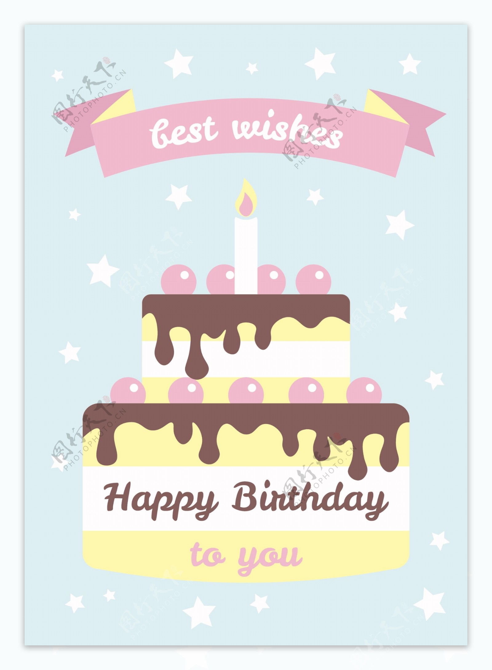 柔和的颜色的生日蛋糕卡