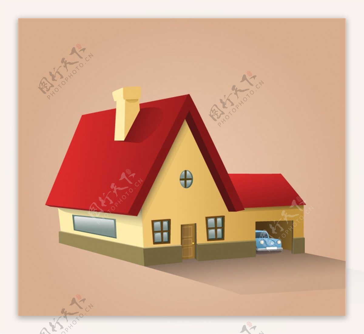 卡通立体红色屋顶房屋矢量素材