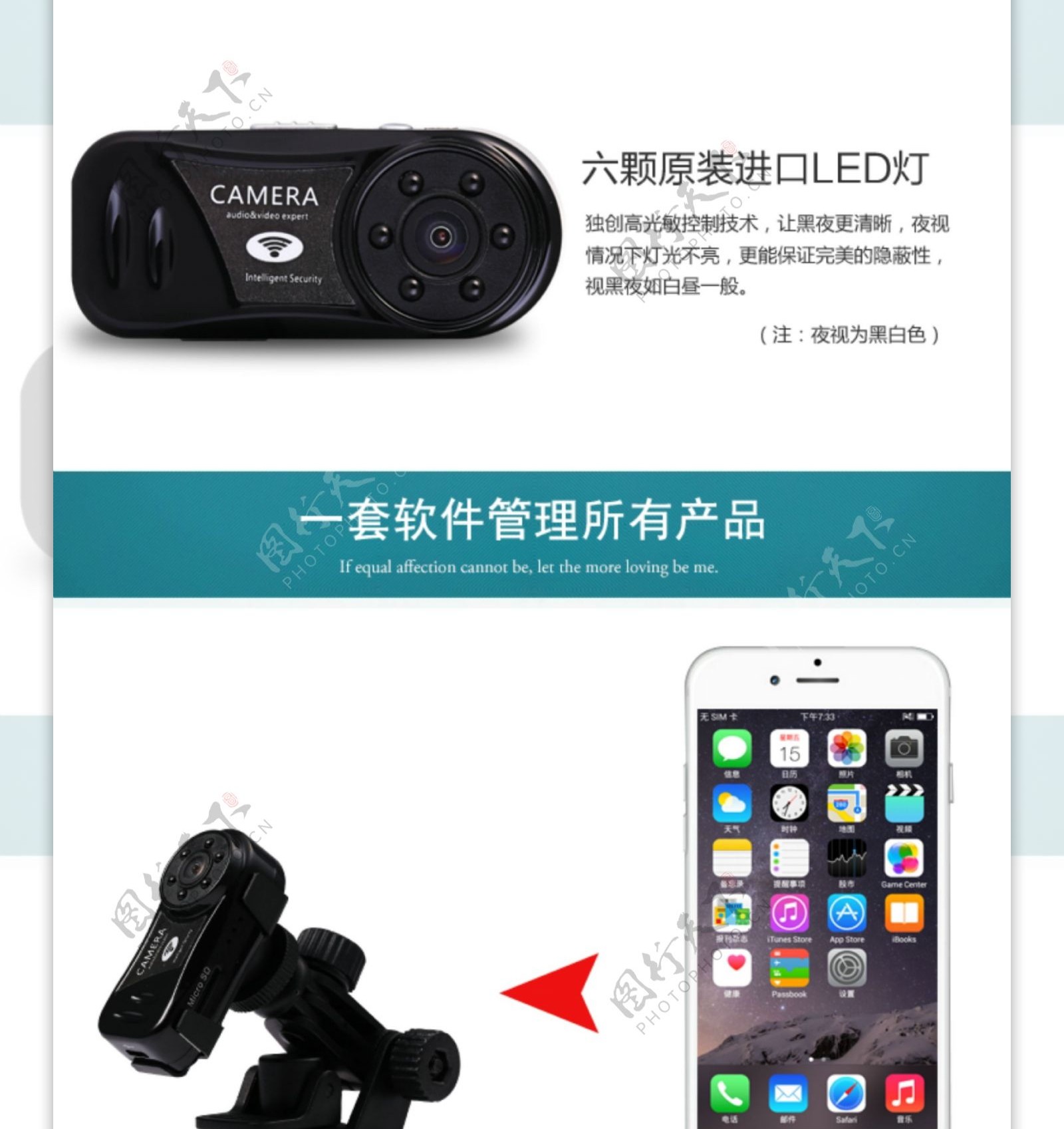 PSD微型摄像头监控器详情页促销