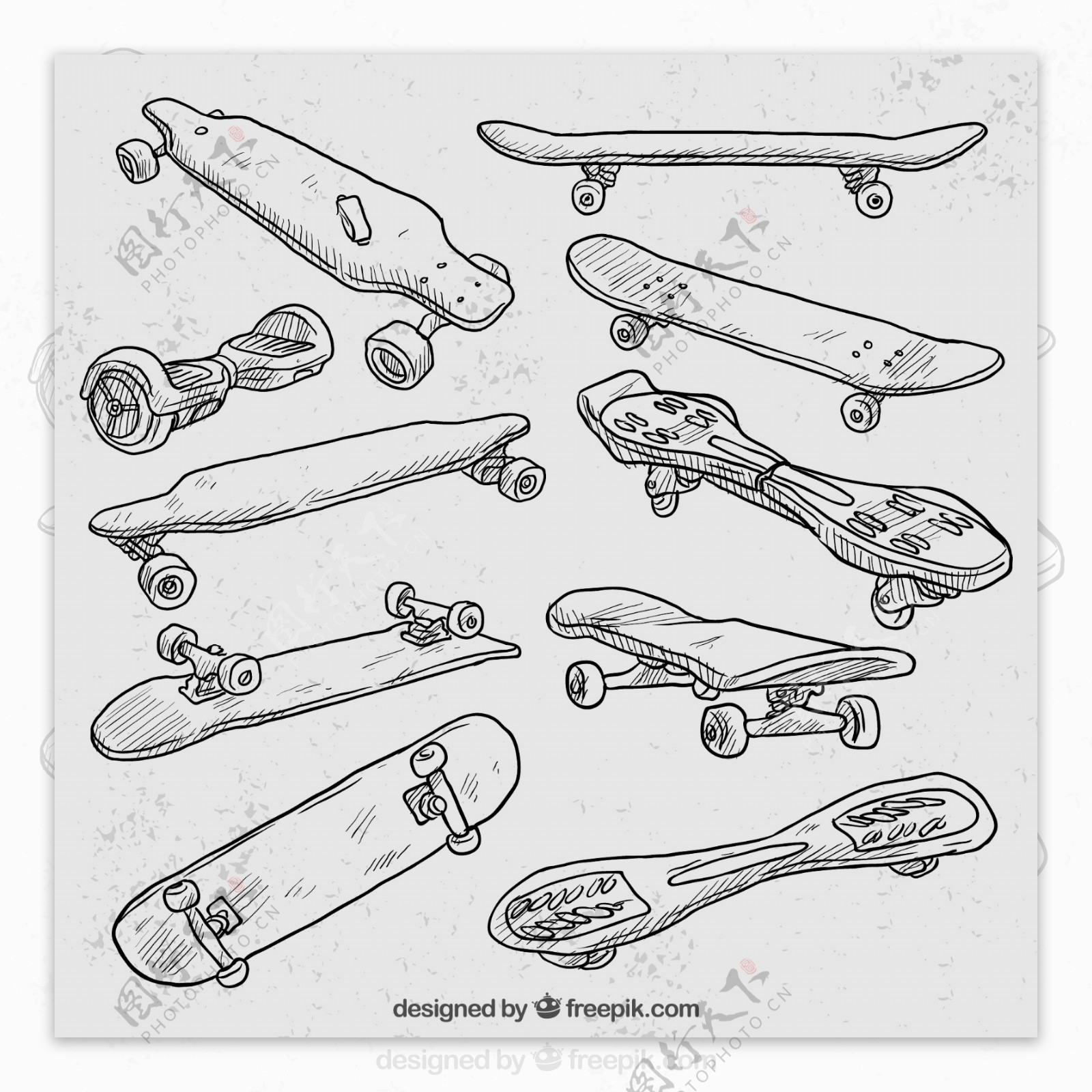 10款手绘滑板设计矢量素材