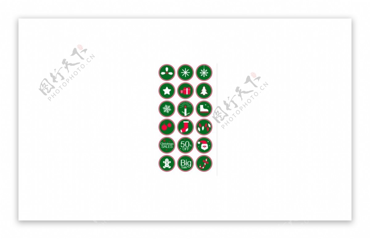 圆形绿色圣诞图标矢量图