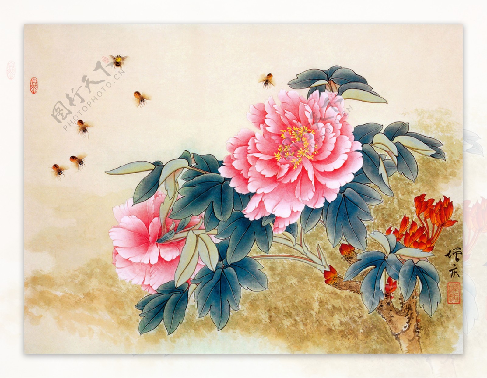 牡丹蜜蜂国画图片