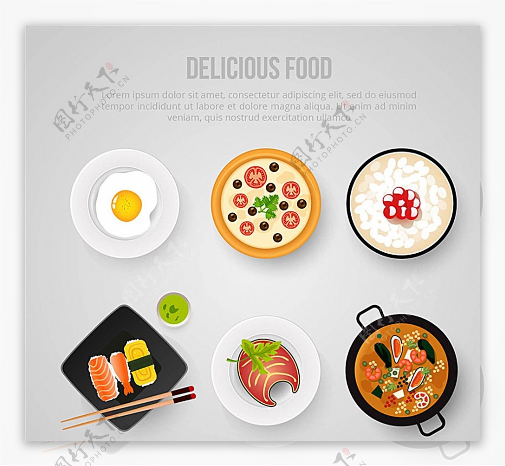 美味食物俯视图矢量素材图片