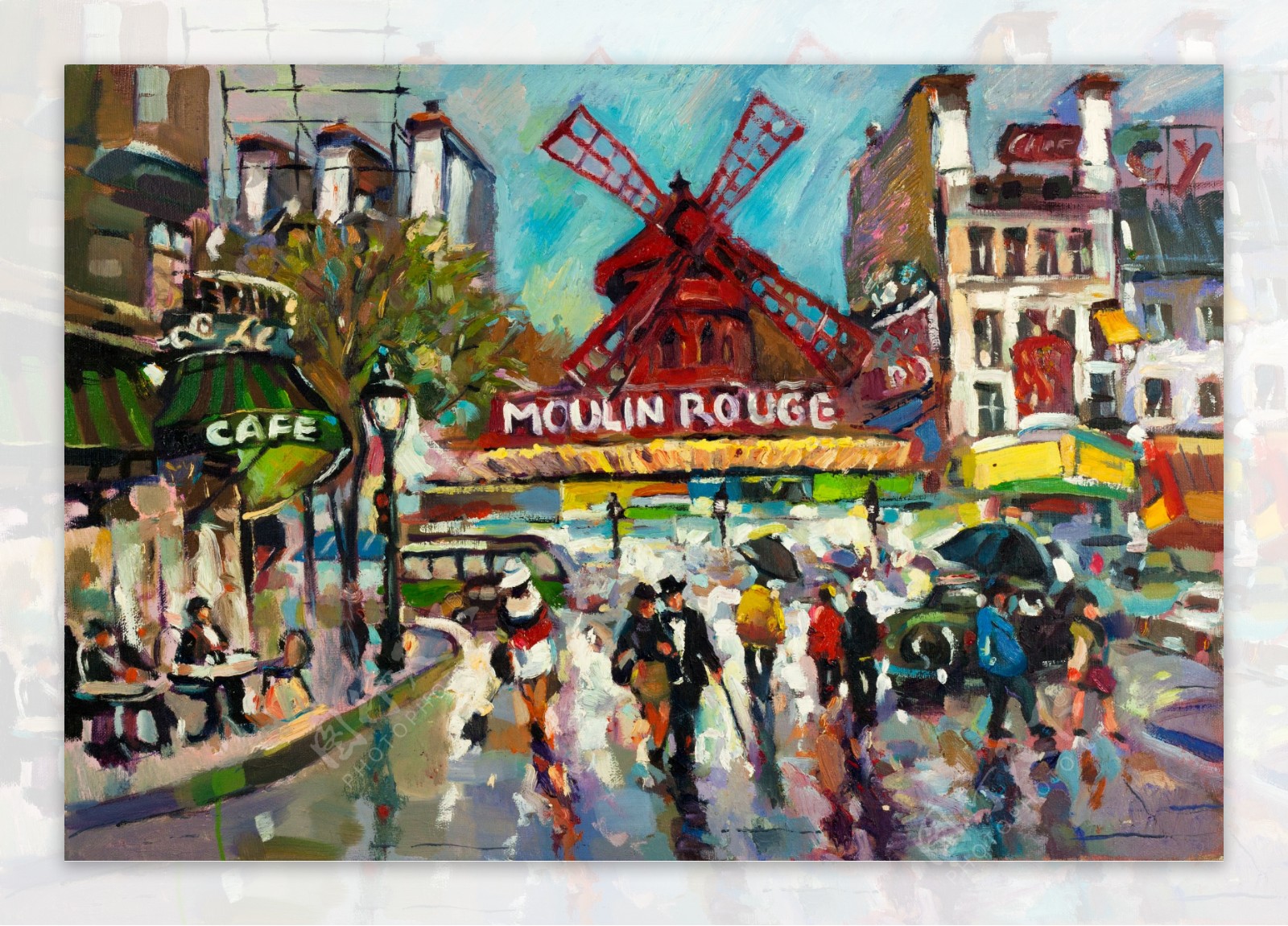 美丽的雨中广场油画图片