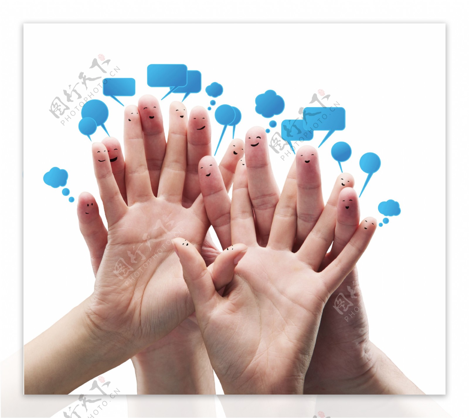 手指表情与蓝色对话框图片