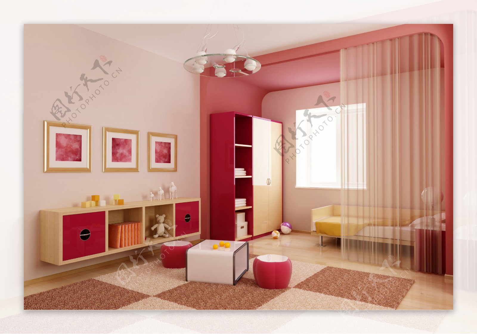 粉色温馨的客厅图片