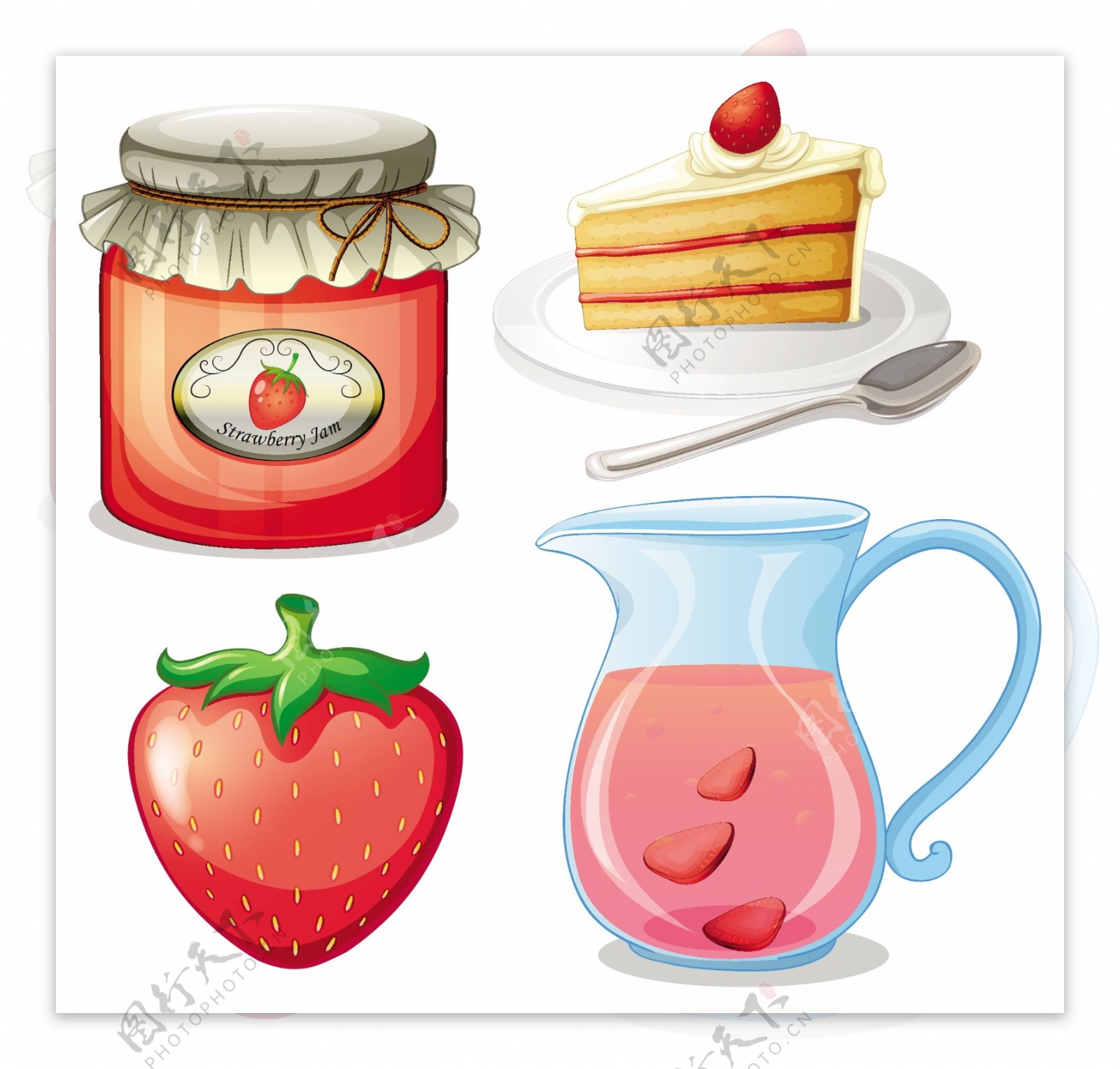 草莓蛋糕和果酱插画