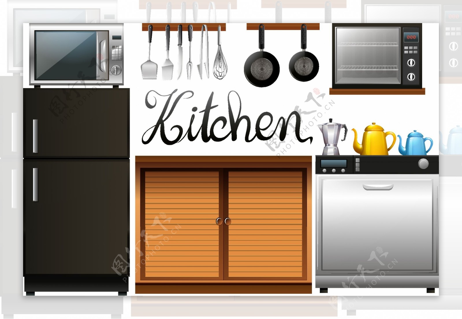 厨房设备和家具的插图全