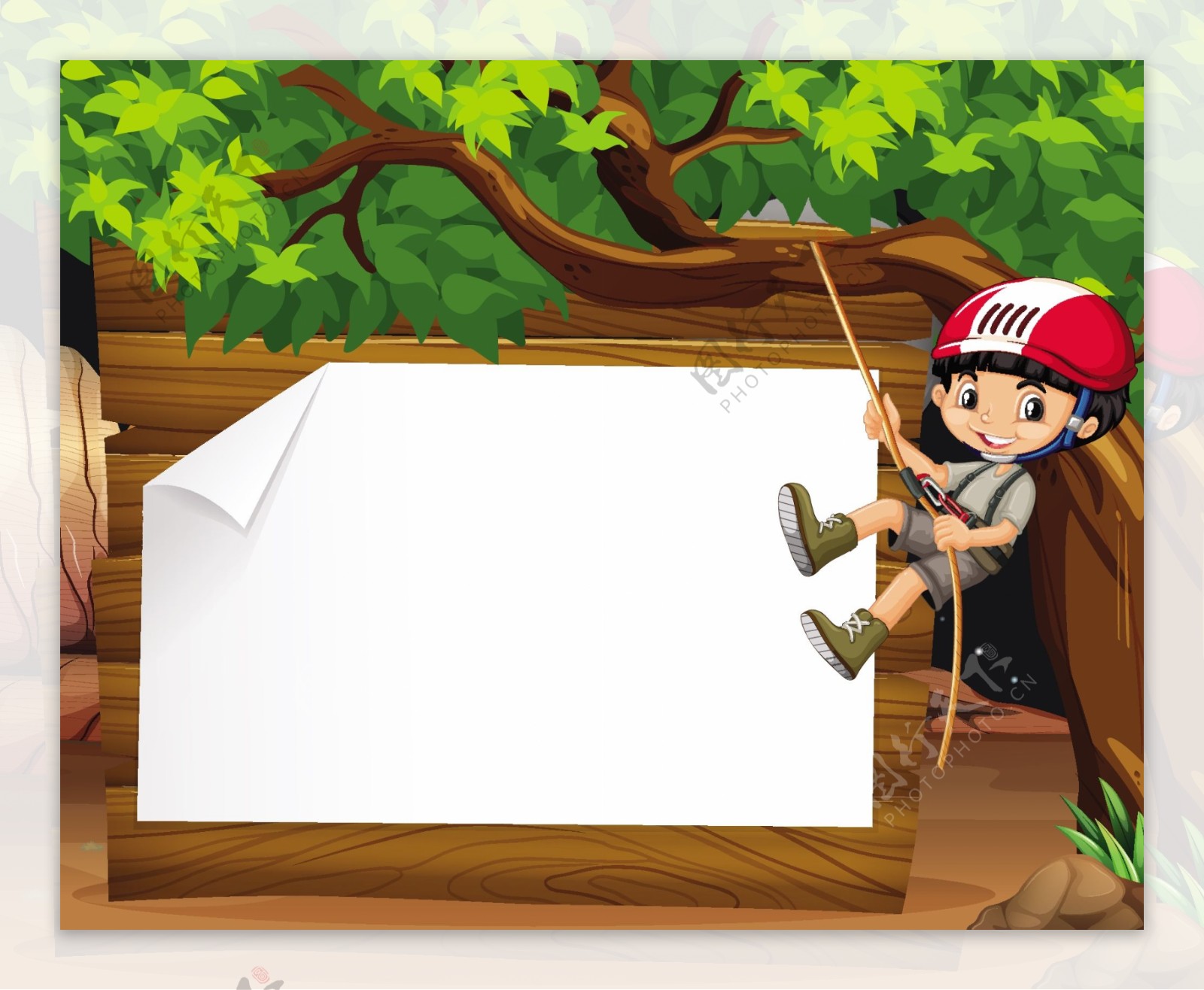 男孩爬上树插图的边界设计