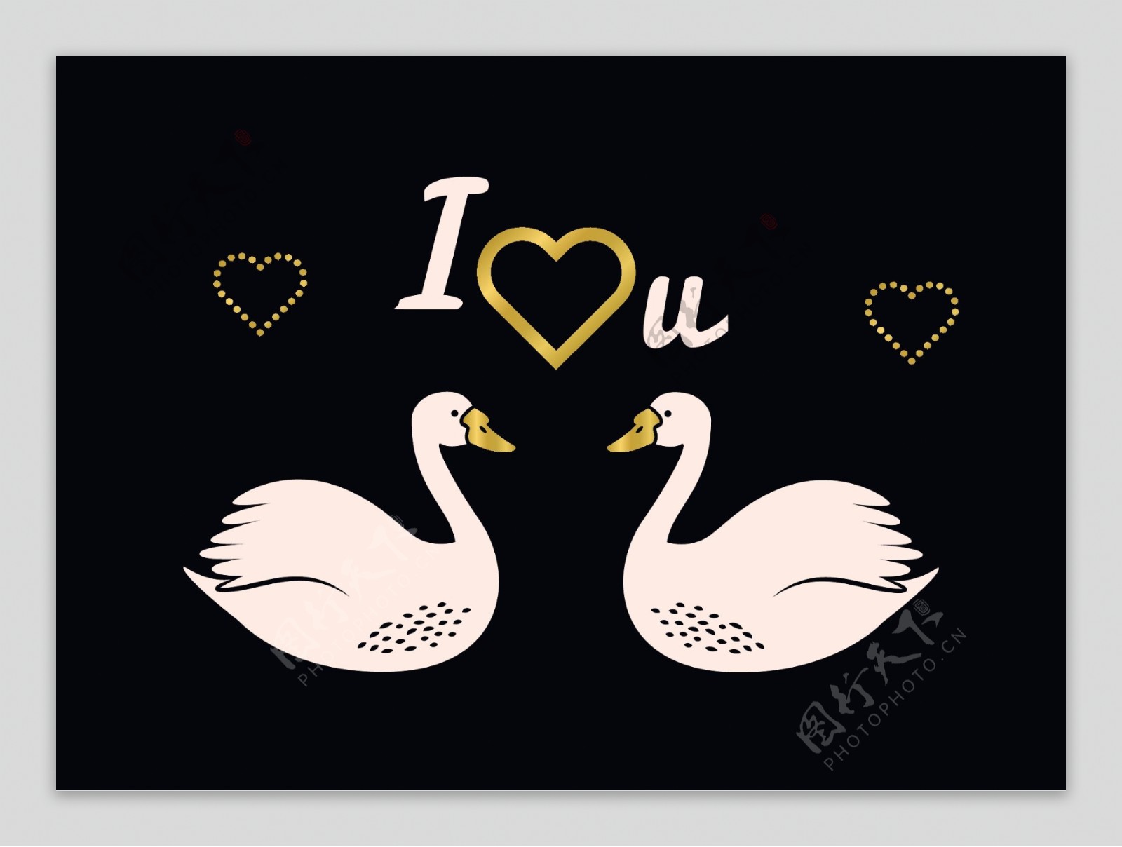 天鹅可爱小鸟动物卡通手绘矢量卡片素材