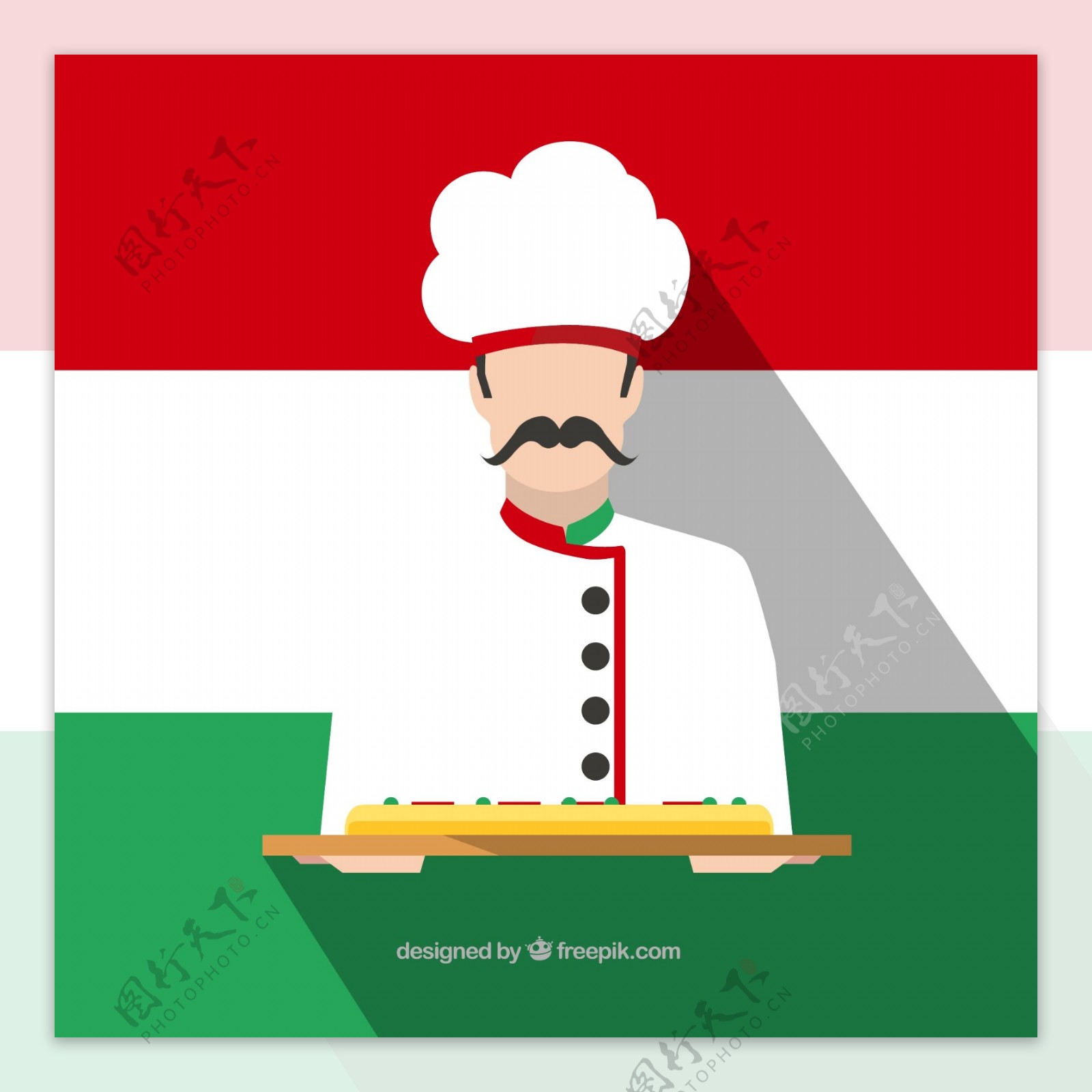 端着披萨的意大利厨师矢量图图片